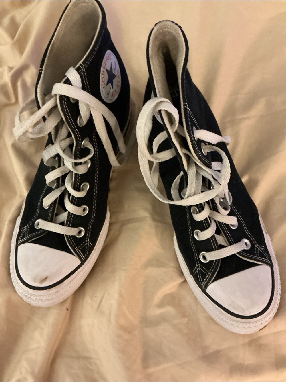 Converse wedged Black High-Top Chuck Taylor All Star Sneakers with White Trim - Picture 4 of 5